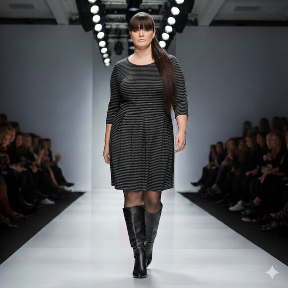 Elegant Black and Gray Striped Dress - Picture 1 of 11